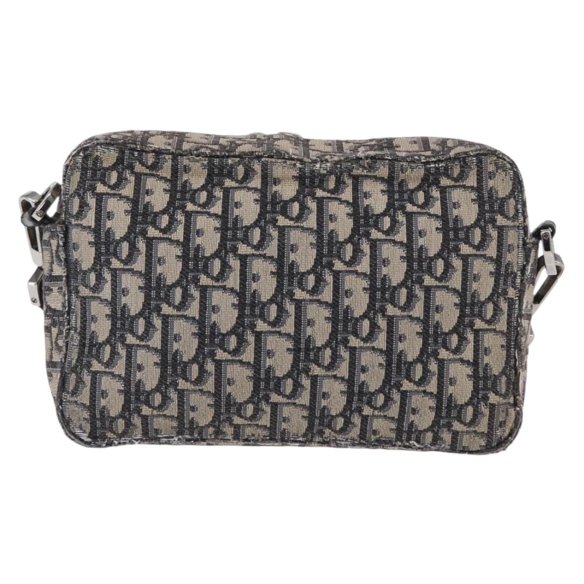 Christian Dior Trotter Canvas Oblique Shoulder Bag Black Silver Auth 157136