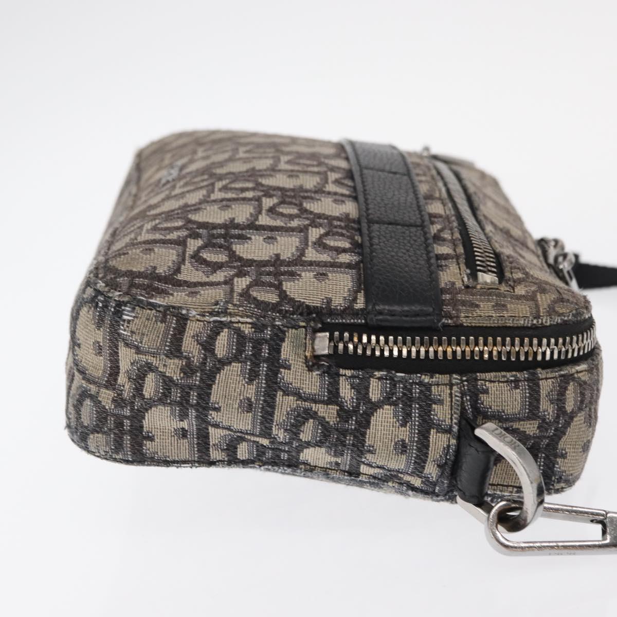 Christian Dior Trotter Canvas Oblique Shoulder Bag Black Silver Auth 157136