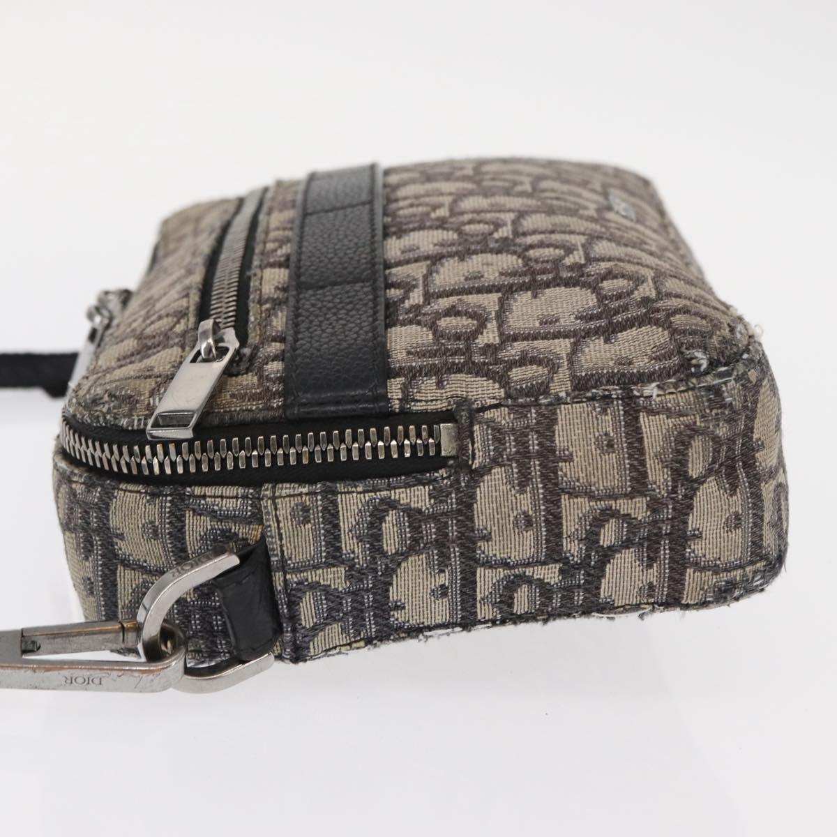 Christian Dior Trotter Canvas Oblique Shoulder Bag Black Silver Auth 157136