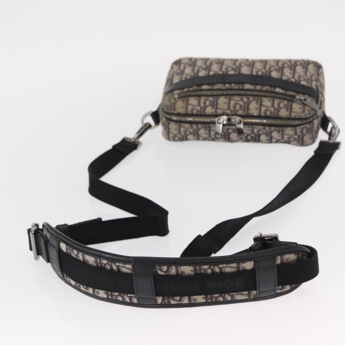 Christian Dior Trotter Canvas Oblique Shoulder Bag Black Silver Auth 157136