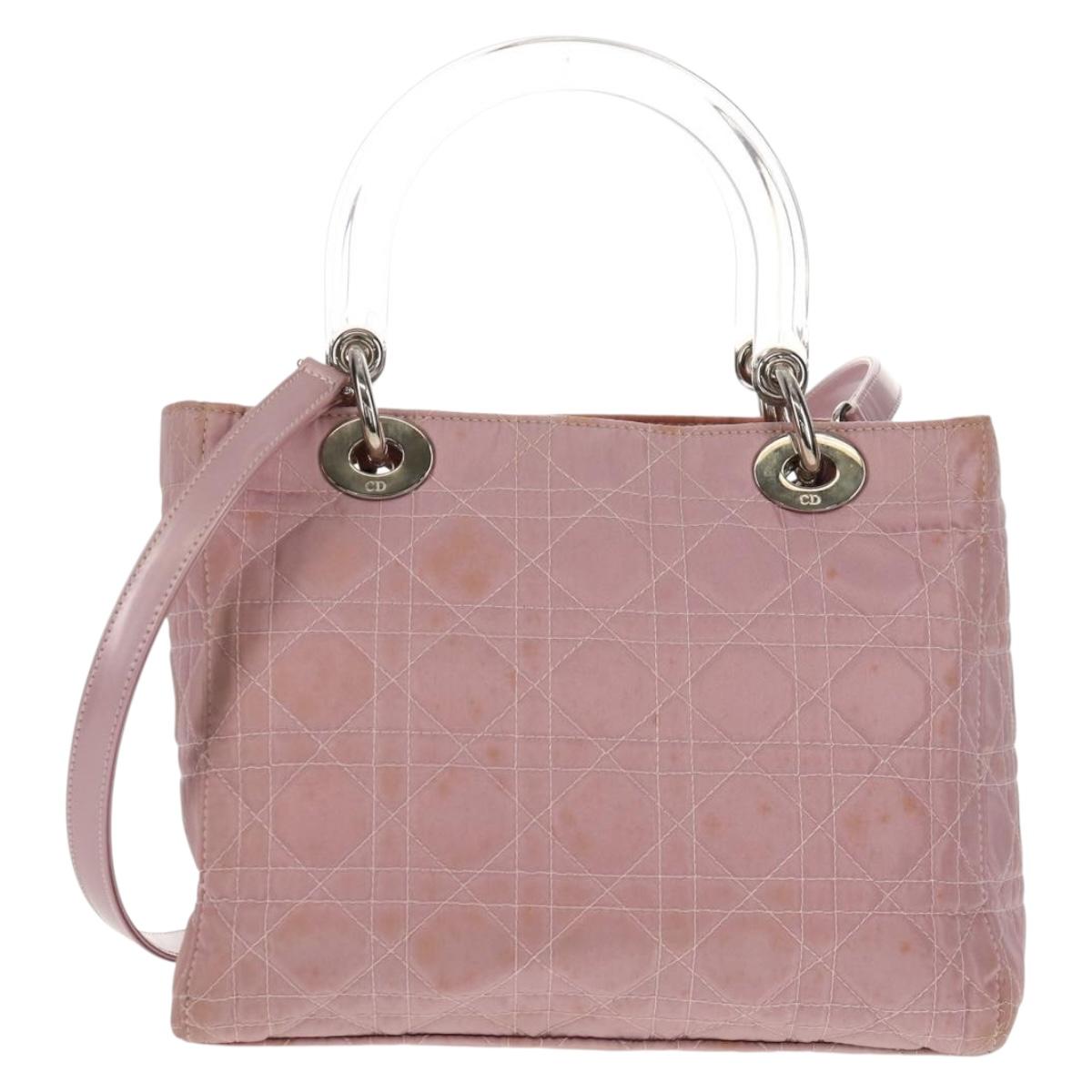 Christian Dior Canage Hand Bag Nylon 2way Pink Silver Auth 157137