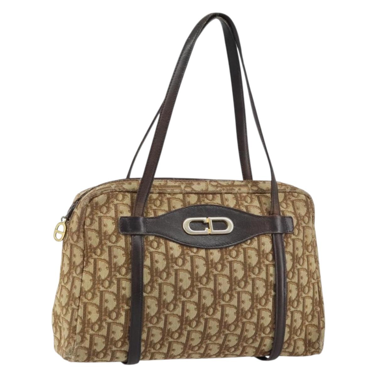 Christian Dior Trotter Canvas Hand Bag Beige Gold Auth 157140