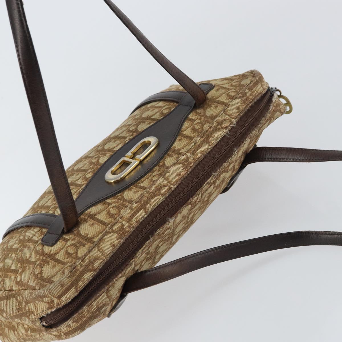 Christian Dior Trotter Canvas Hand Bag Beige Gold Auth 157140