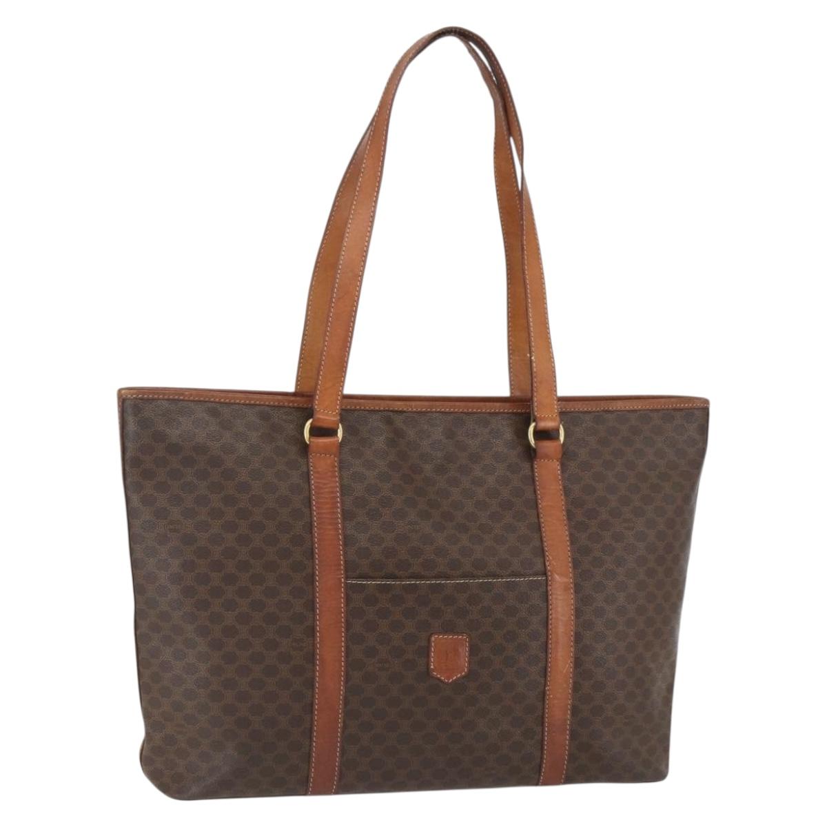 CELINE Macadam Canvas Tote Bag PVC Leather Brown Gold Auth 157141