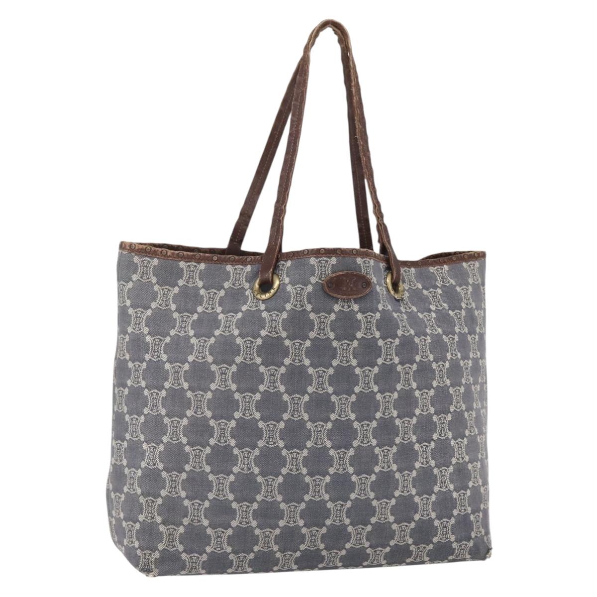 CELINE Paris Macadam Canvas Tote Bag Blue Gold Auth 157143