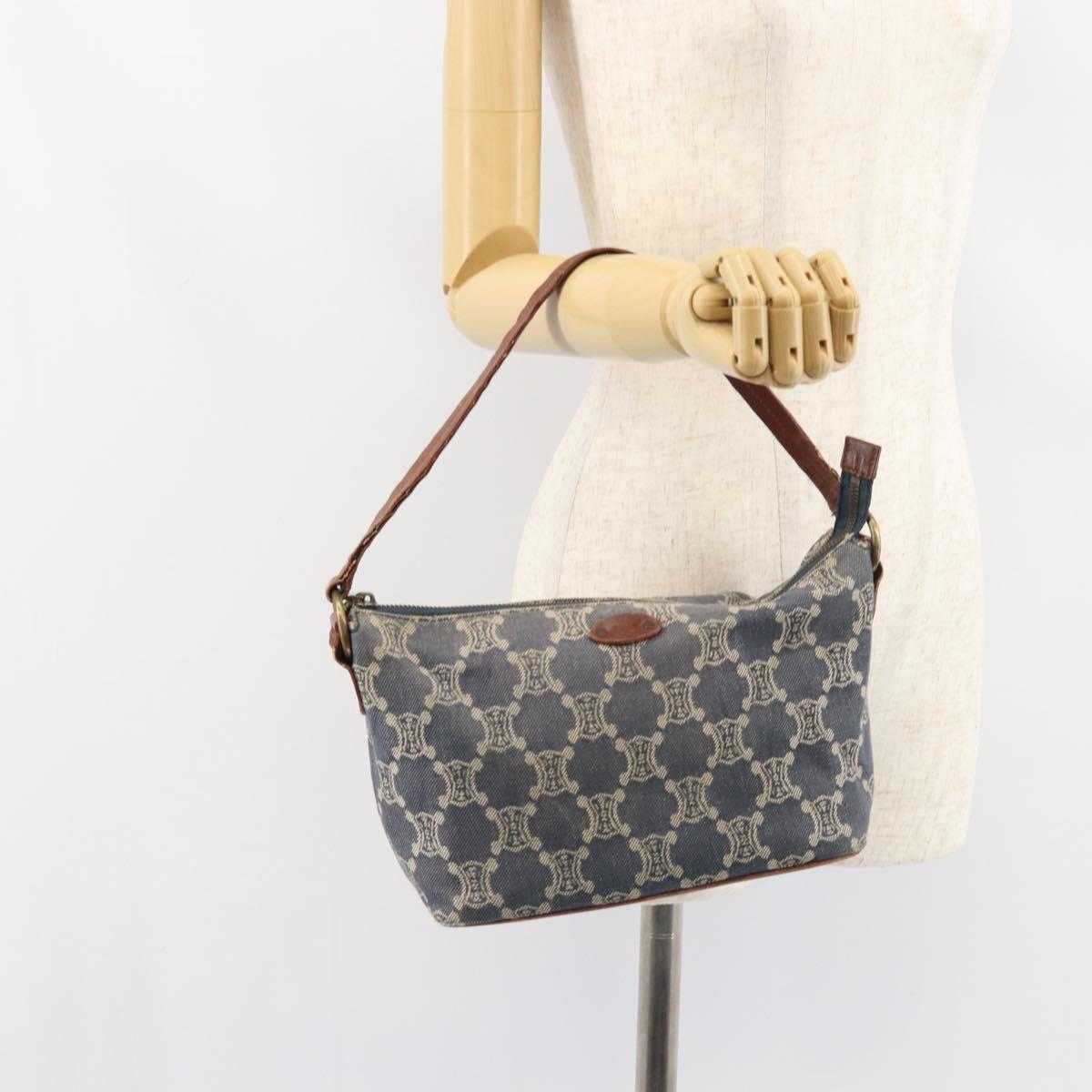 CELINE Paris Macadam Canvas Shoulder Bag Blue Auth 157144