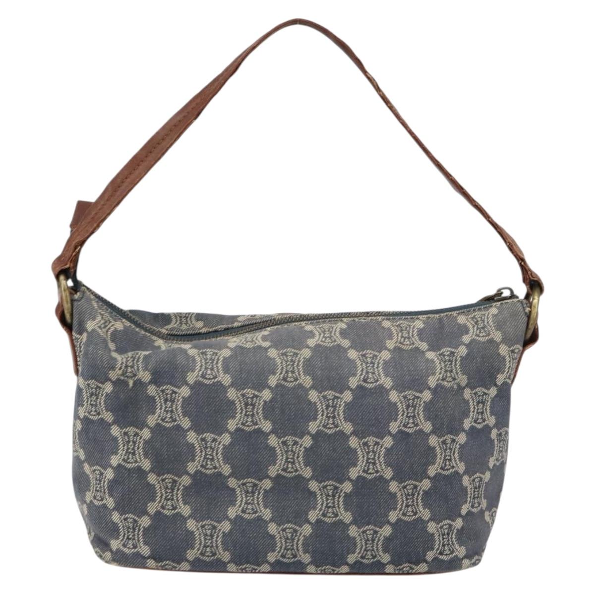 CELINE Paris Macadam Canvas Shoulder Bag Blue Auth 157144
