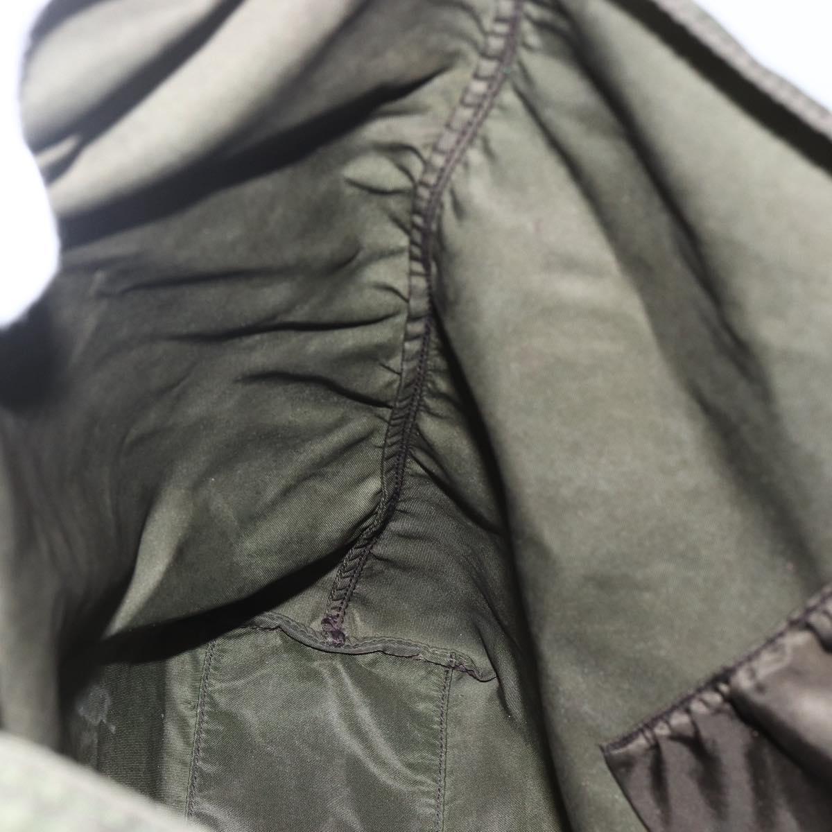 PRADA Tote Bag Nylon Khaki Silver Auth 157146