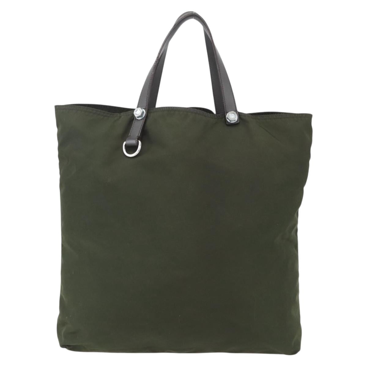 PRADA Tote Bag Nylon Khaki Silver Auth 157146