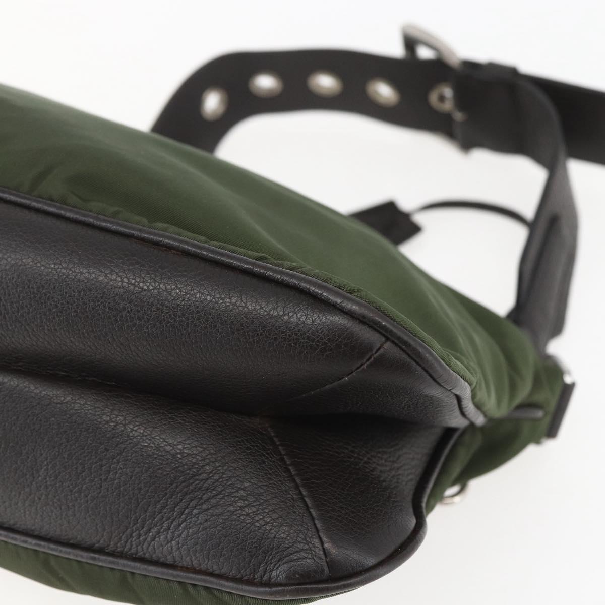 PRADA Shoulder Bag Nylon Khaki Silver Auth 157147V