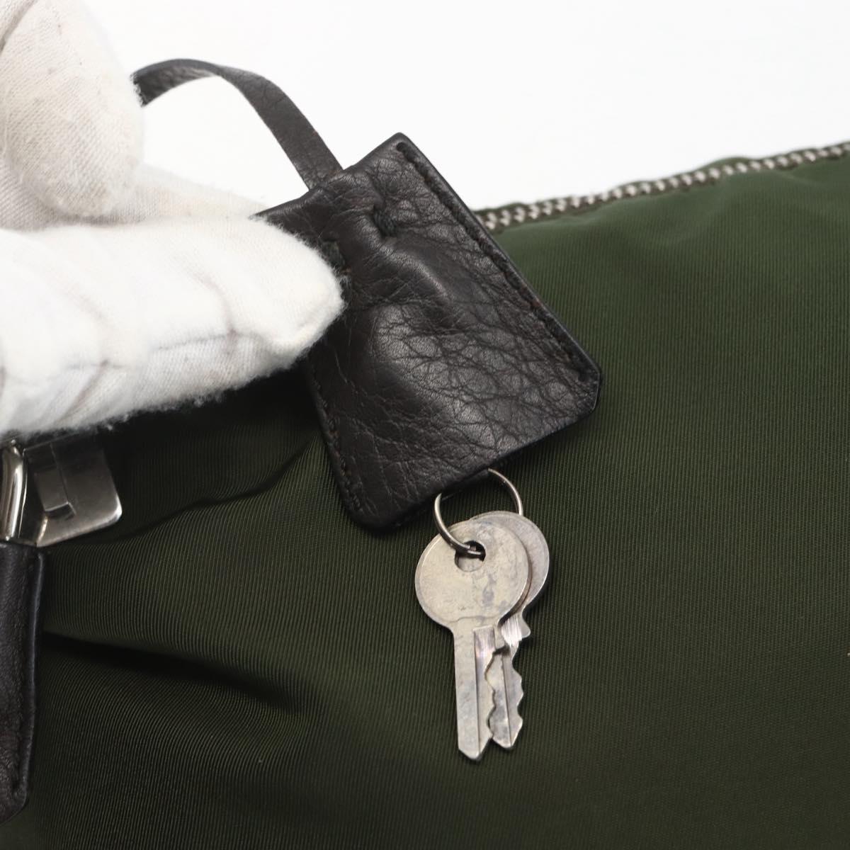 PRADA Shoulder Bag Nylon Khaki Silver Auth 157147V