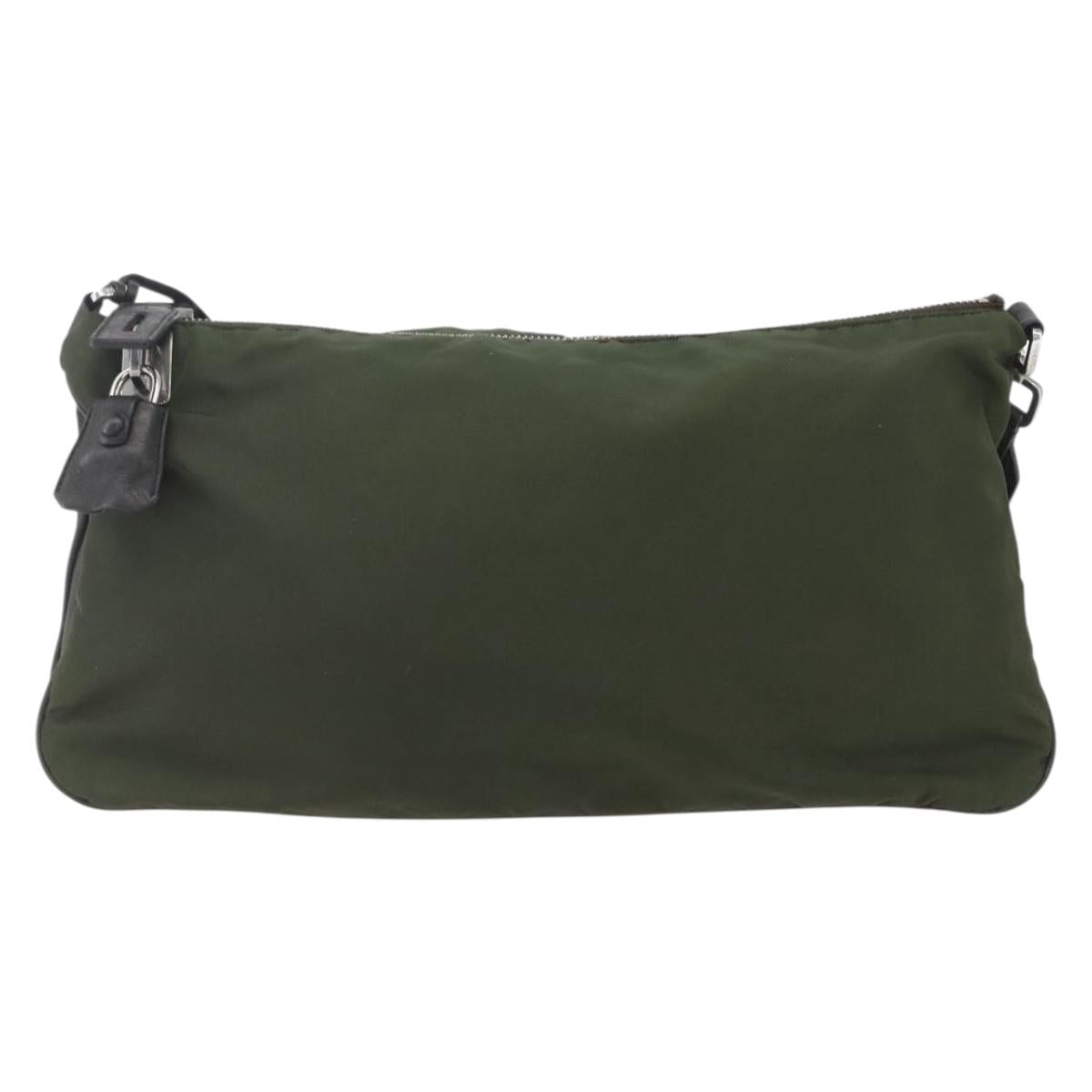 PRADA Shoulder Bag Nylon Khaki Silver Auth 157147V