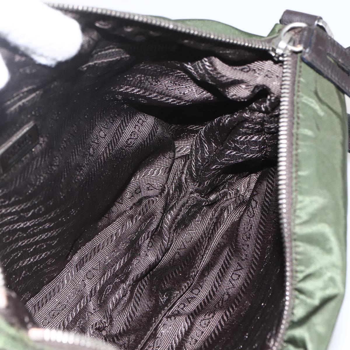 PRADA Shoulder Bag Nylon Khaki Silver Auth 157147V