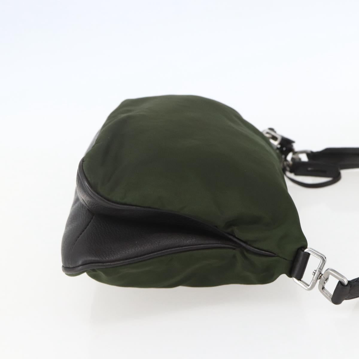 PRADA Shoulder Bag Nylon Khaki Silver Auth 157147V