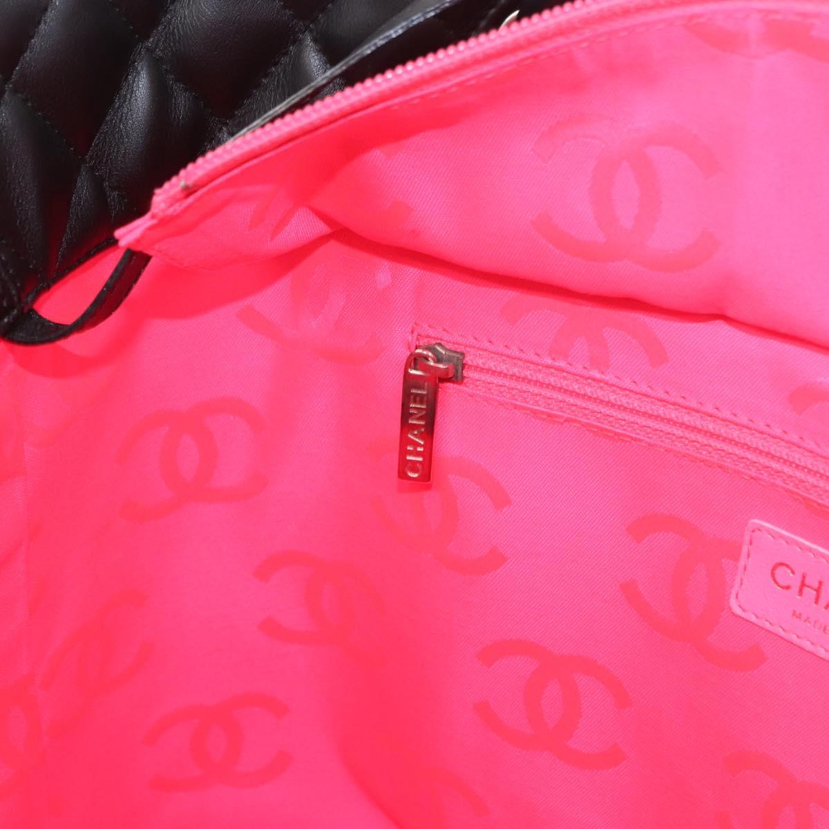 CHANEL Cambon Line Tote Bag Leather Black Silver CC Auth 157150SM