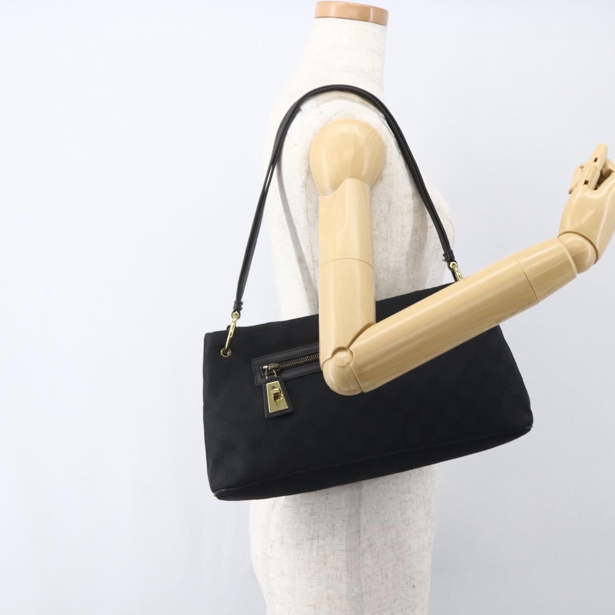 GUCCI GG Canvas Shoulder Bag Black Gold 90699 Auth 157151V