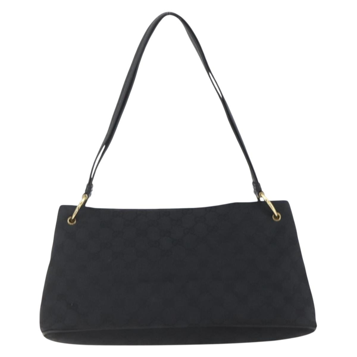 GUCCI GG Canvas Shoulder Bag Black Gold 90699 Auth 157151V