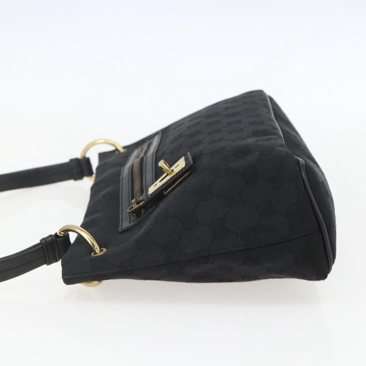 GUCCI GG Canvas Shoulder Bag Black Gold 90699 Auth 157151V