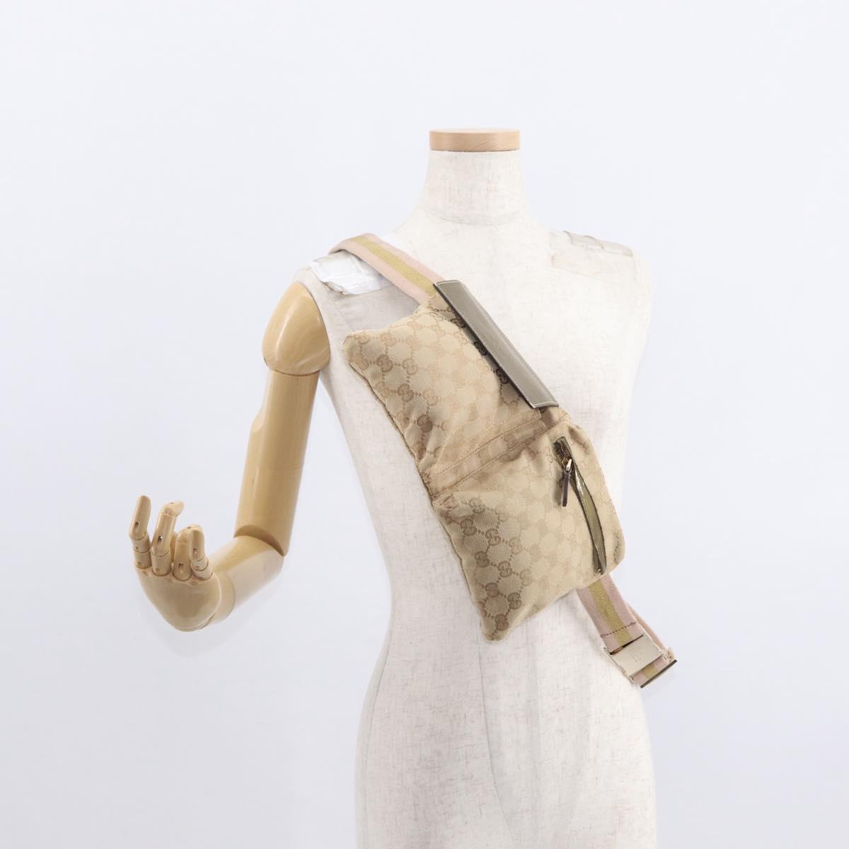 GUCCI GG Canvas Sherry Line Waist bag Beige Gold 28566 Auth 157154