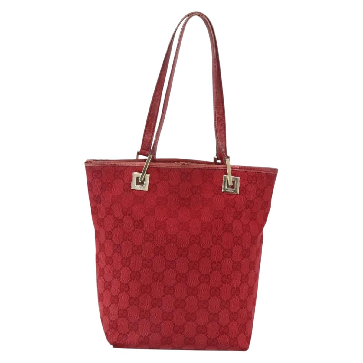 GUCCI GG Canvas Tote Bag Gold Red 002 1099 Auth 157156