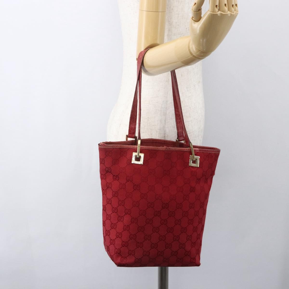 GUCCI GG Canvas Tote Bag Gold Red 002 1099 Auth 157156