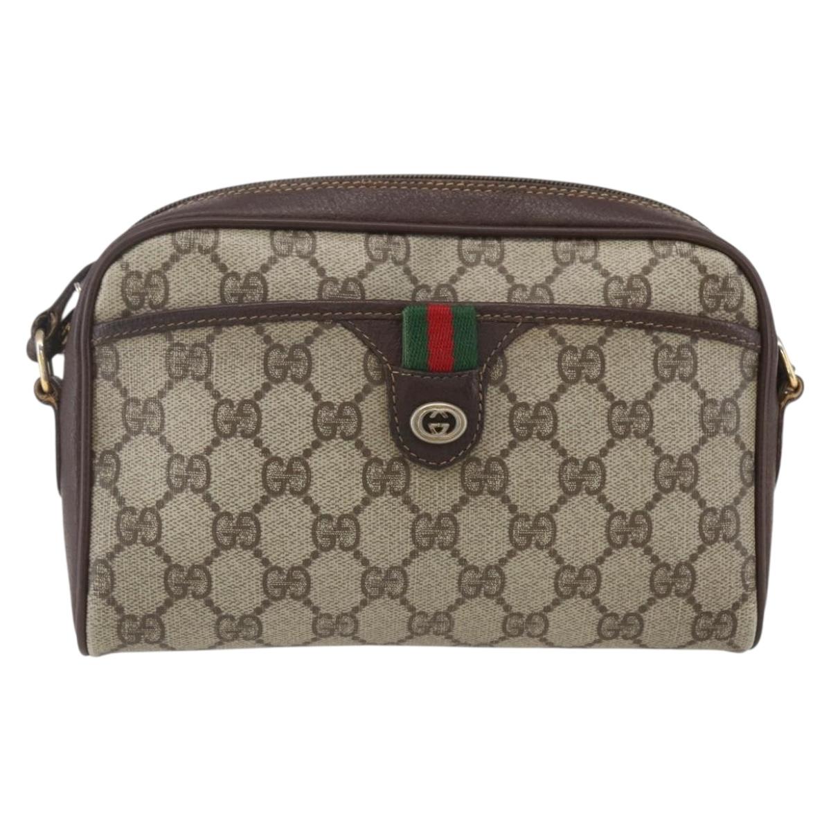 GUCCI GG Supreme Web Sherry Line Bag PVC Beige Red Green 116 02 089 Auth 157158