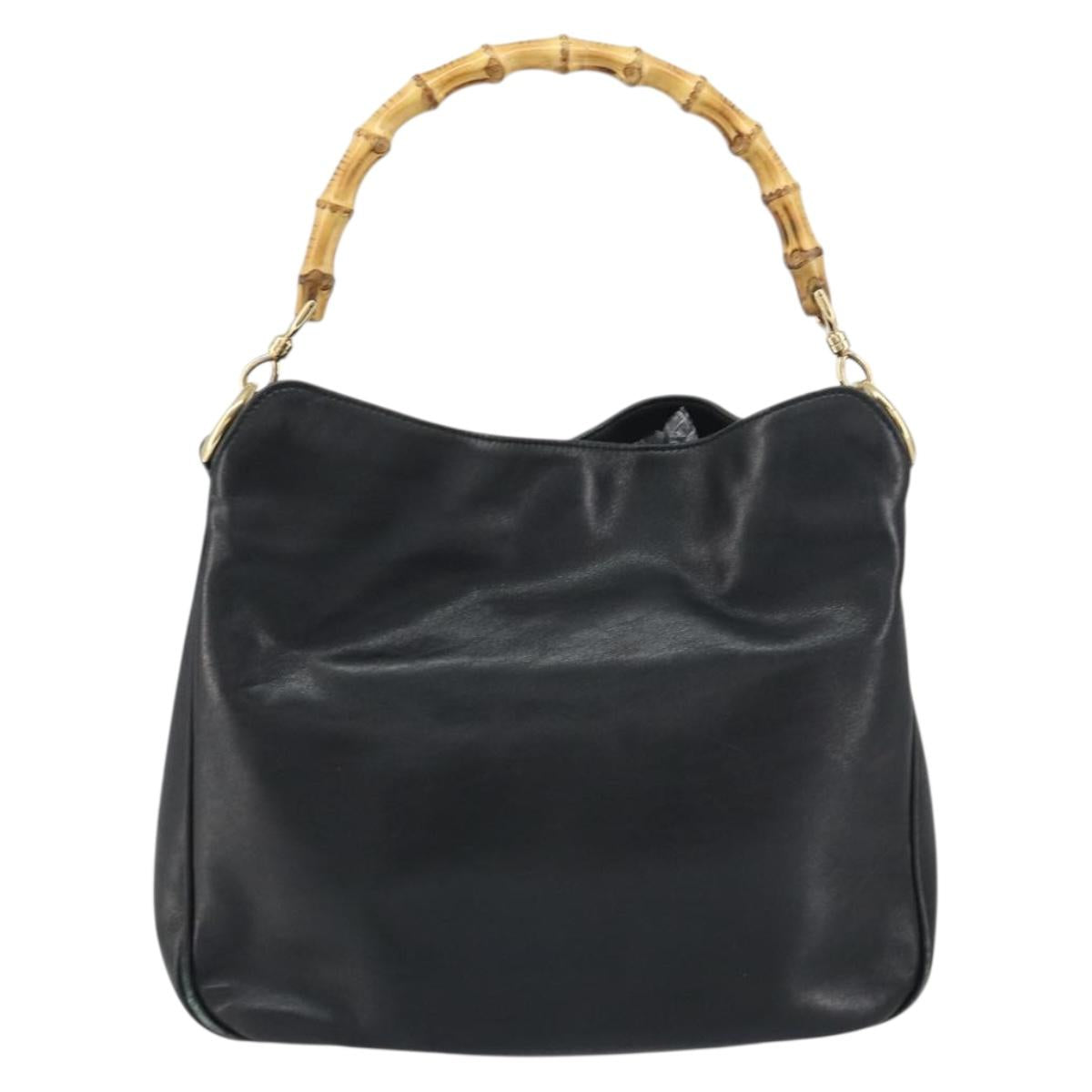 GUCCI Bamboo Shoulder Bag Leather Black Gold 001 1638 2058 Auth 157162
