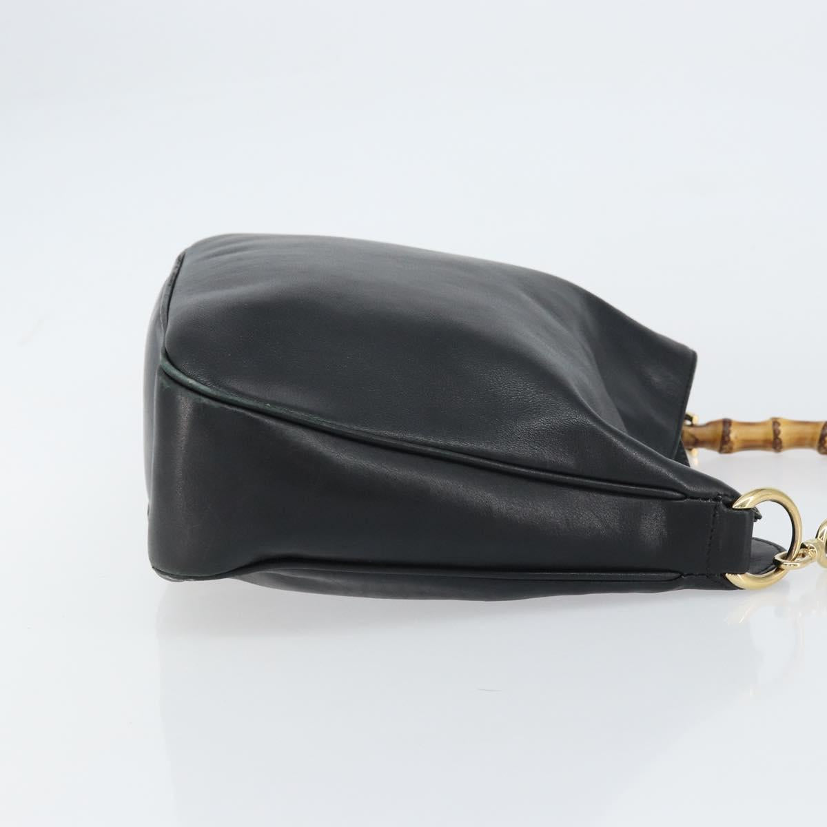 GUCCI Bamboo Shoulder Bag Leather Black Gold 001 1638 2058 Auth 157162
