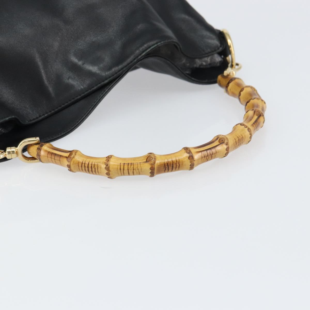 GUCCI Bamboo Shoulder Bag Leather Black Gold 001 1638 2058 Auth 157162