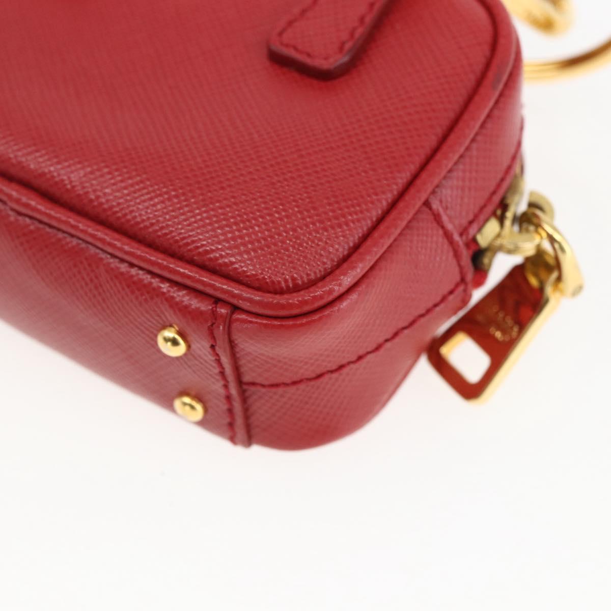 PRADA Bag Charm Safiano leather Red Gold Auth 157168