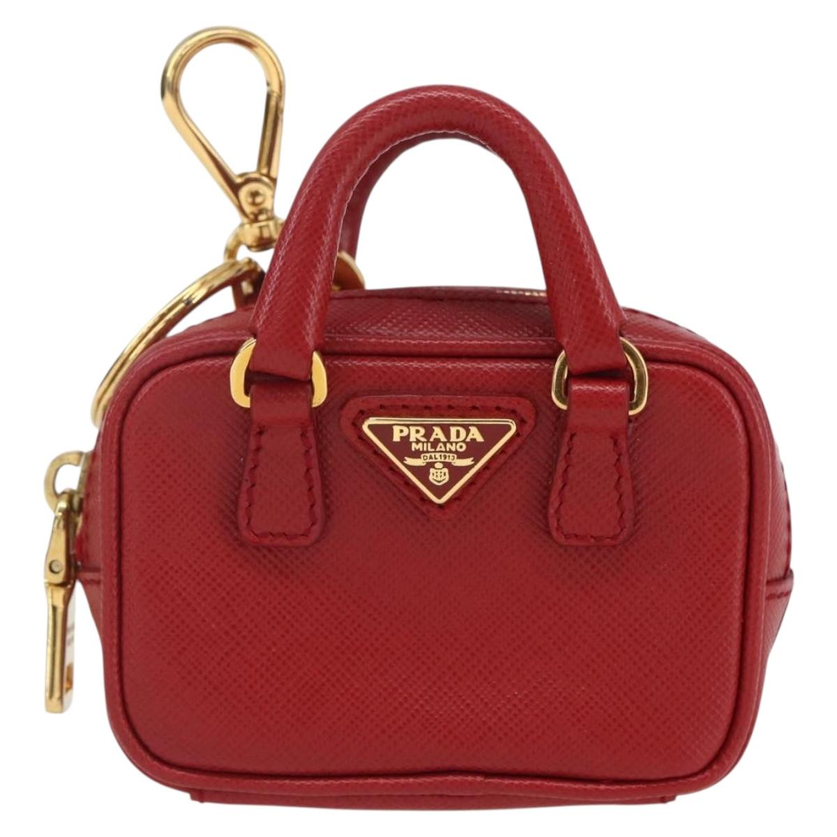 PRADA Bag Charm Safiano leather Red Gold Auth 157168