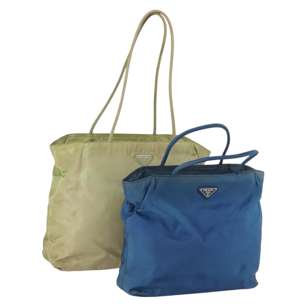 PRADA Tote Bag Nylon 2 Set Blue Beige Auth 157189