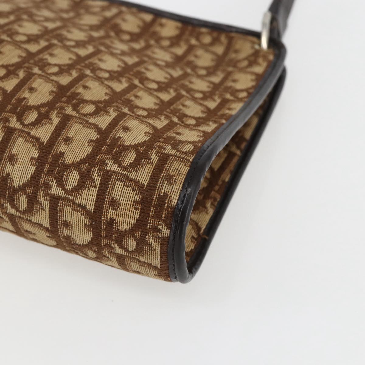 Christian Dior Trotter Canvas Shoulder Bag Beige Gold Auth 157215