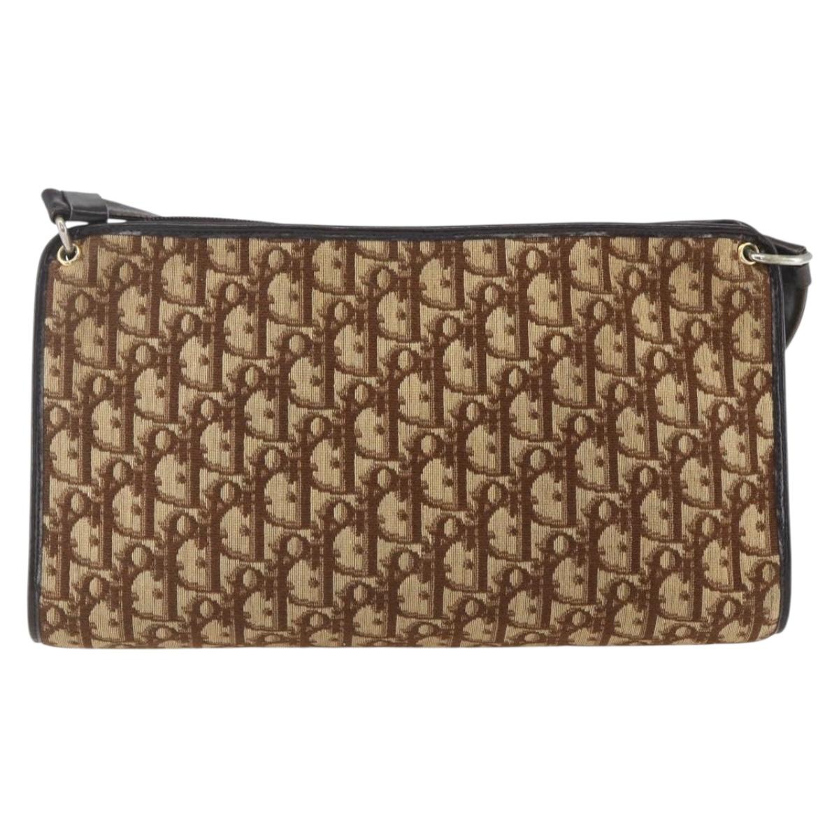 Christian Dior Trotter Canvas Shoulder Bag Beige Gold Auth 157215