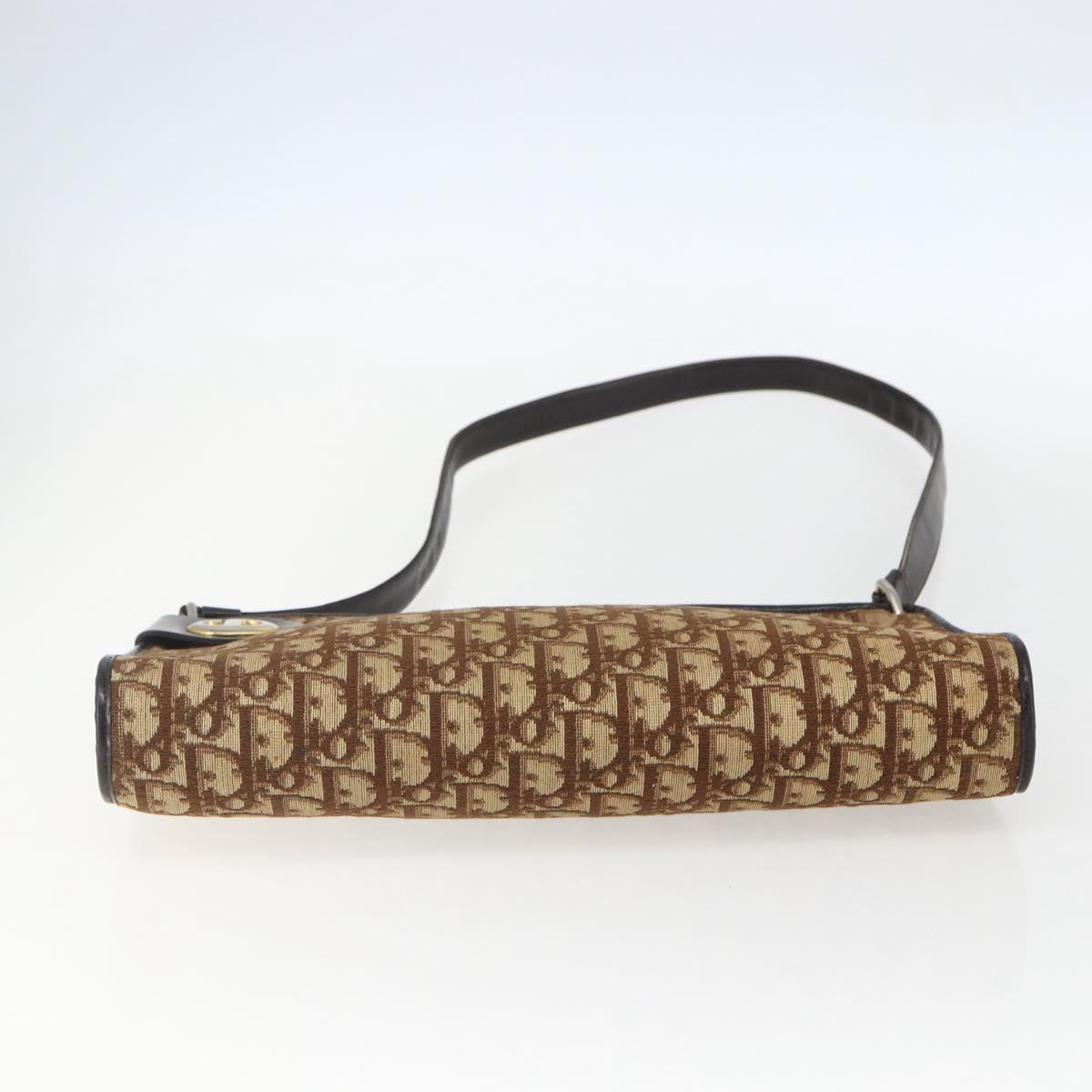 Christian Dior Trotter Canvas Shoulder Bag Beige Gold Auth 157215