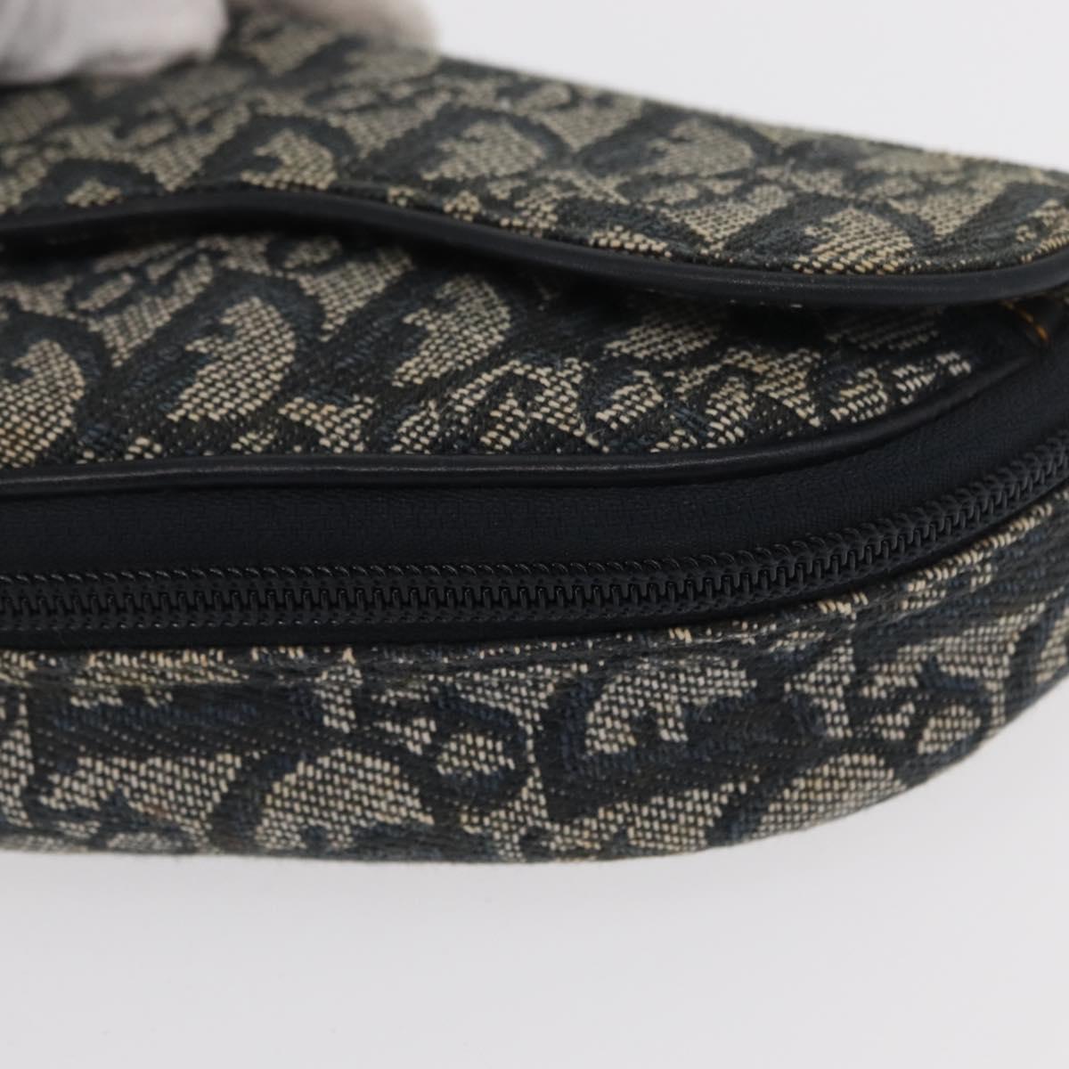 Christian Dior Trotter Canvas Saddle Pouch Navy Gold Auth 157216