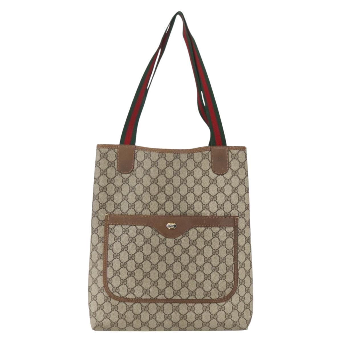 GUCCI GG Supreme Web Sherry Line Tote Bag PVC Beige Red 39 02 003 Auth 157220
