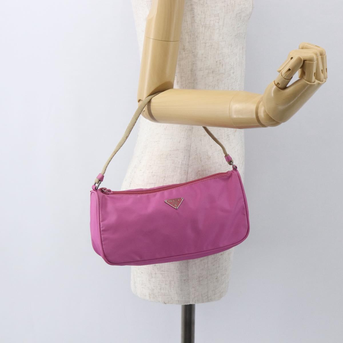 PRADA Accessory Pouch Nylon Pink Silver Auth 157222