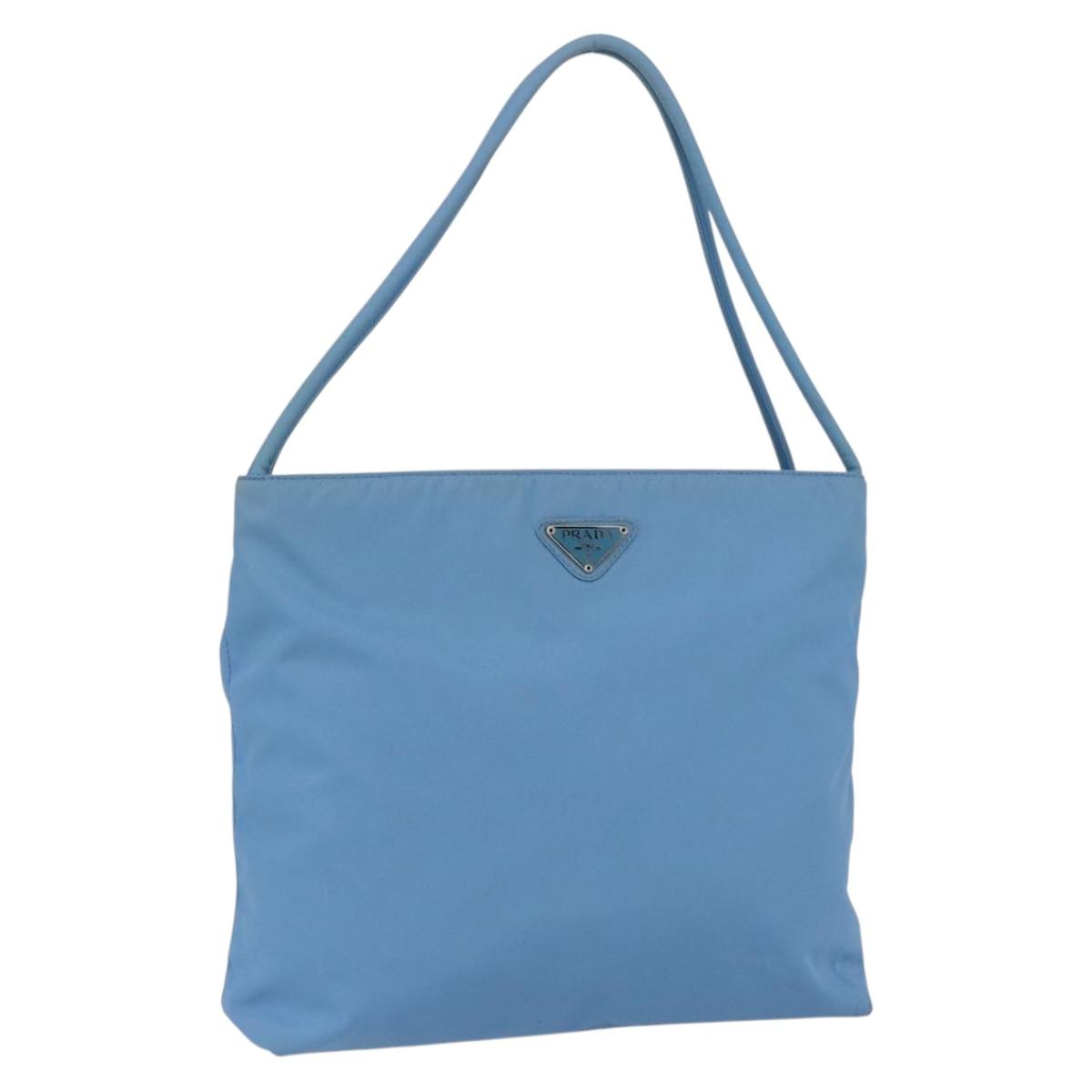 PRADA Tote Bag Nylon Light Blue Silver Auth 157223