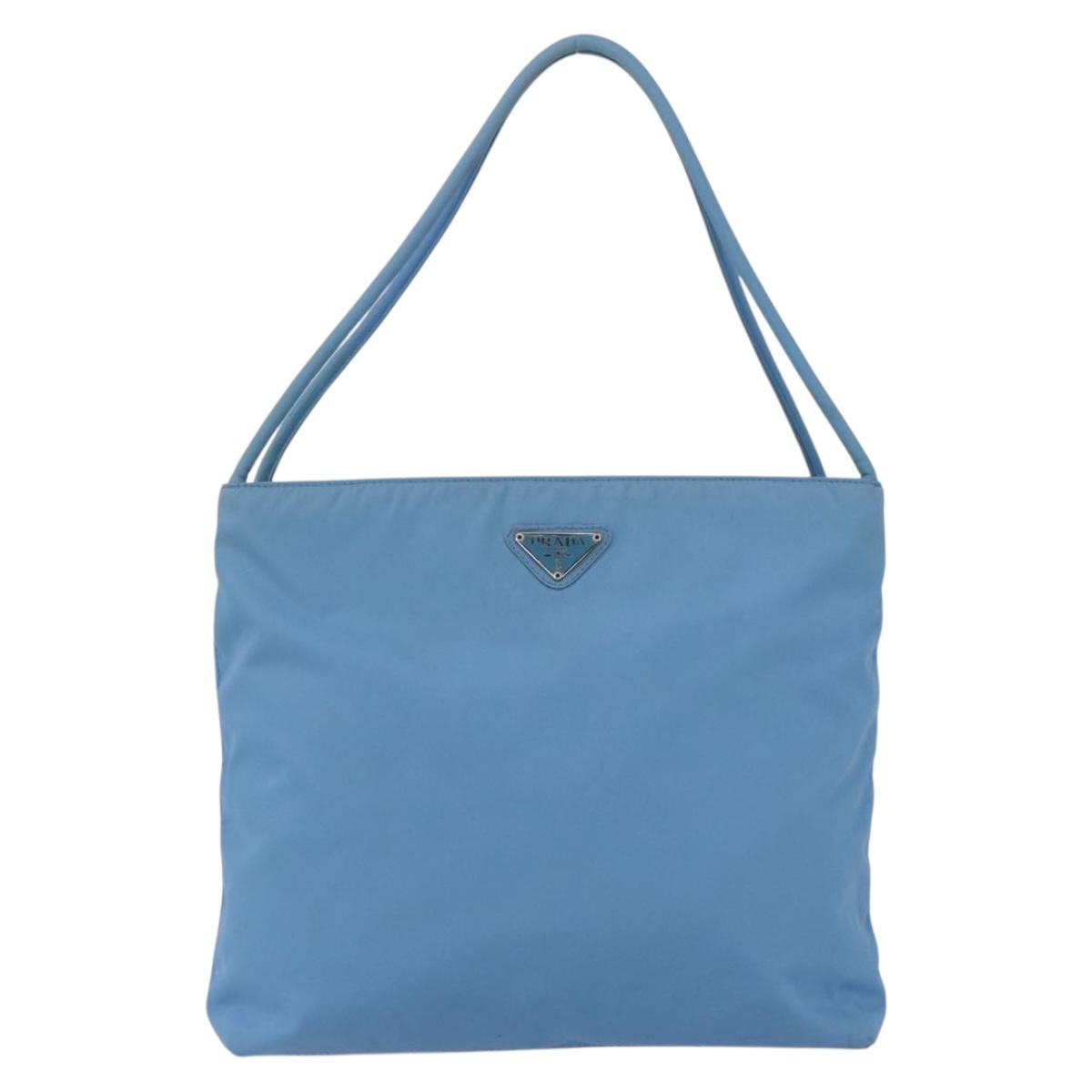 PRADA Tote Bag Nylon Light Blue Silver Auth 157223