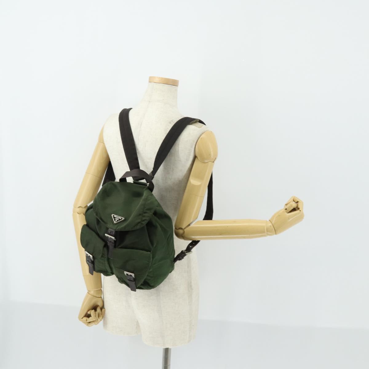 PRADA Backpack Nylon Green Silver Auth 157224
