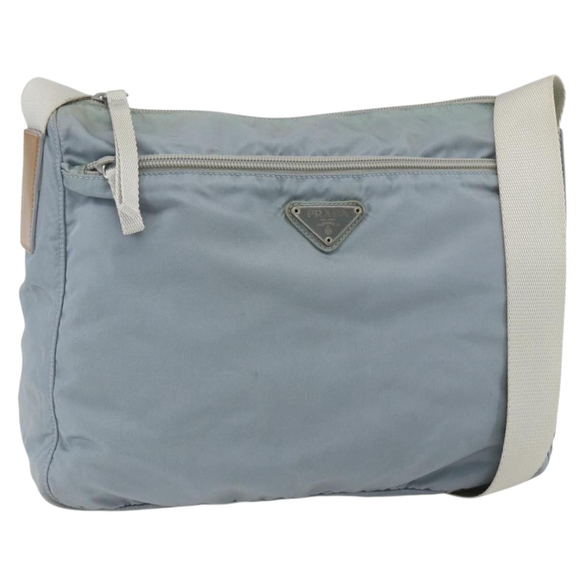 PRADA Shoulder Bag Nylon Light Blue Silver Auth 157225