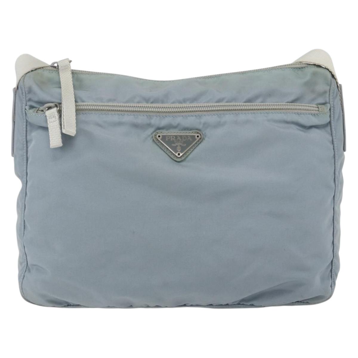 PRADA Shoulder Bag Nylon Light Blue Silver Auth 157225