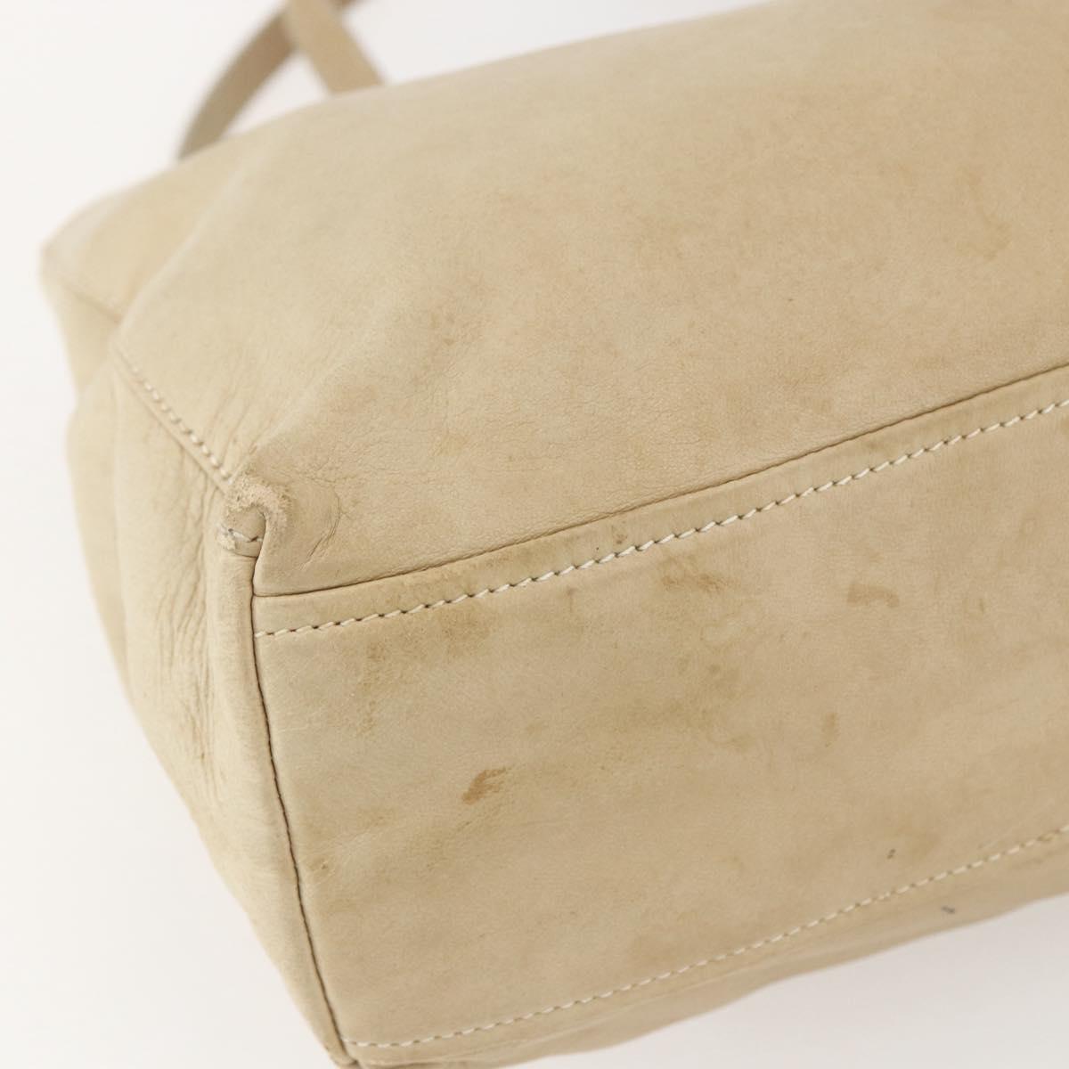 PRADA Tote Bag Leather Beige Silver Auth 157226