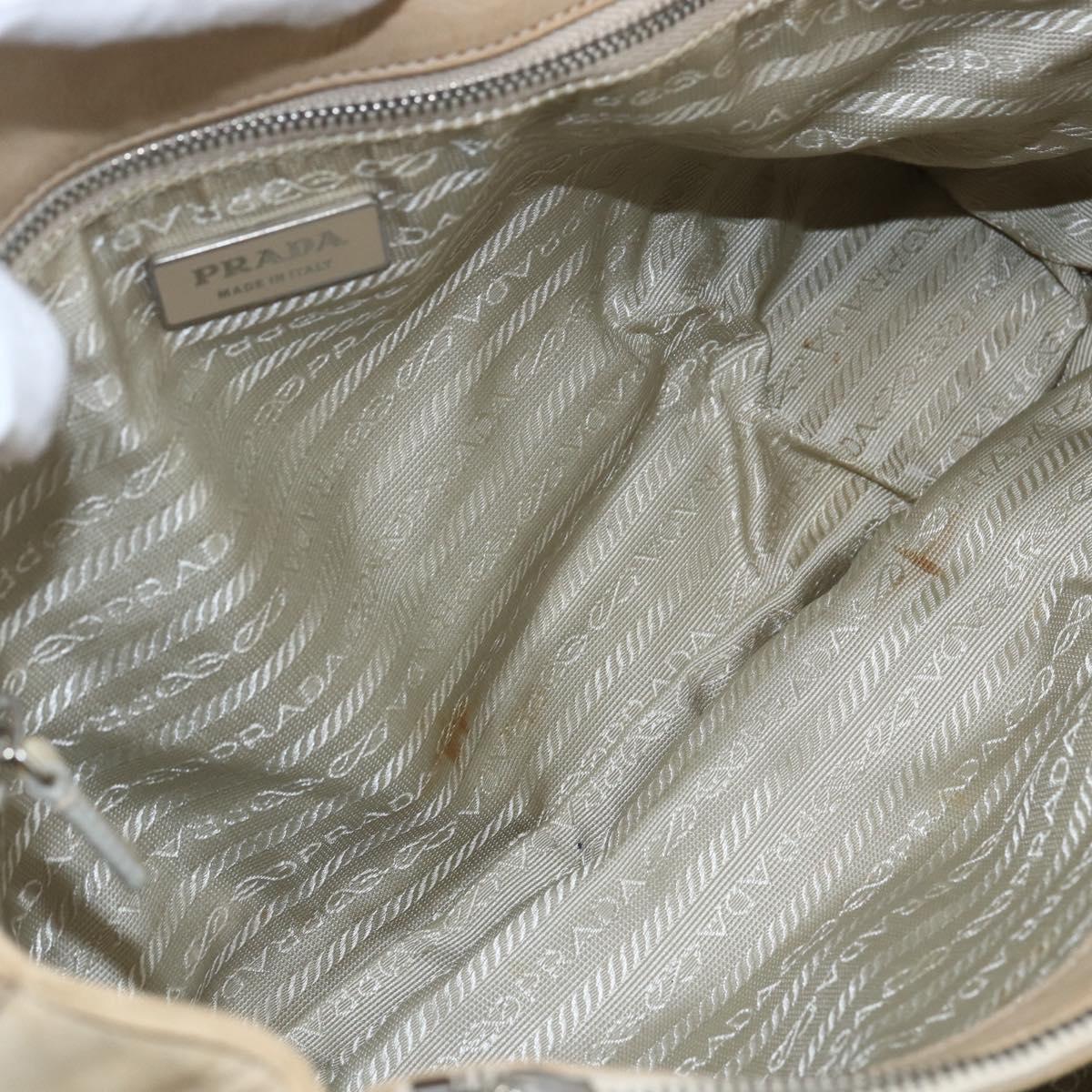 PRADA Tote Bag Leather Beige Silver Auth 157226