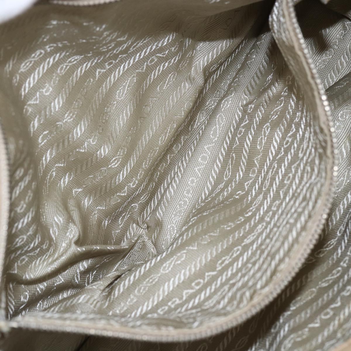 PRADA Tote Bag Leather Beige Silver Auth 157226