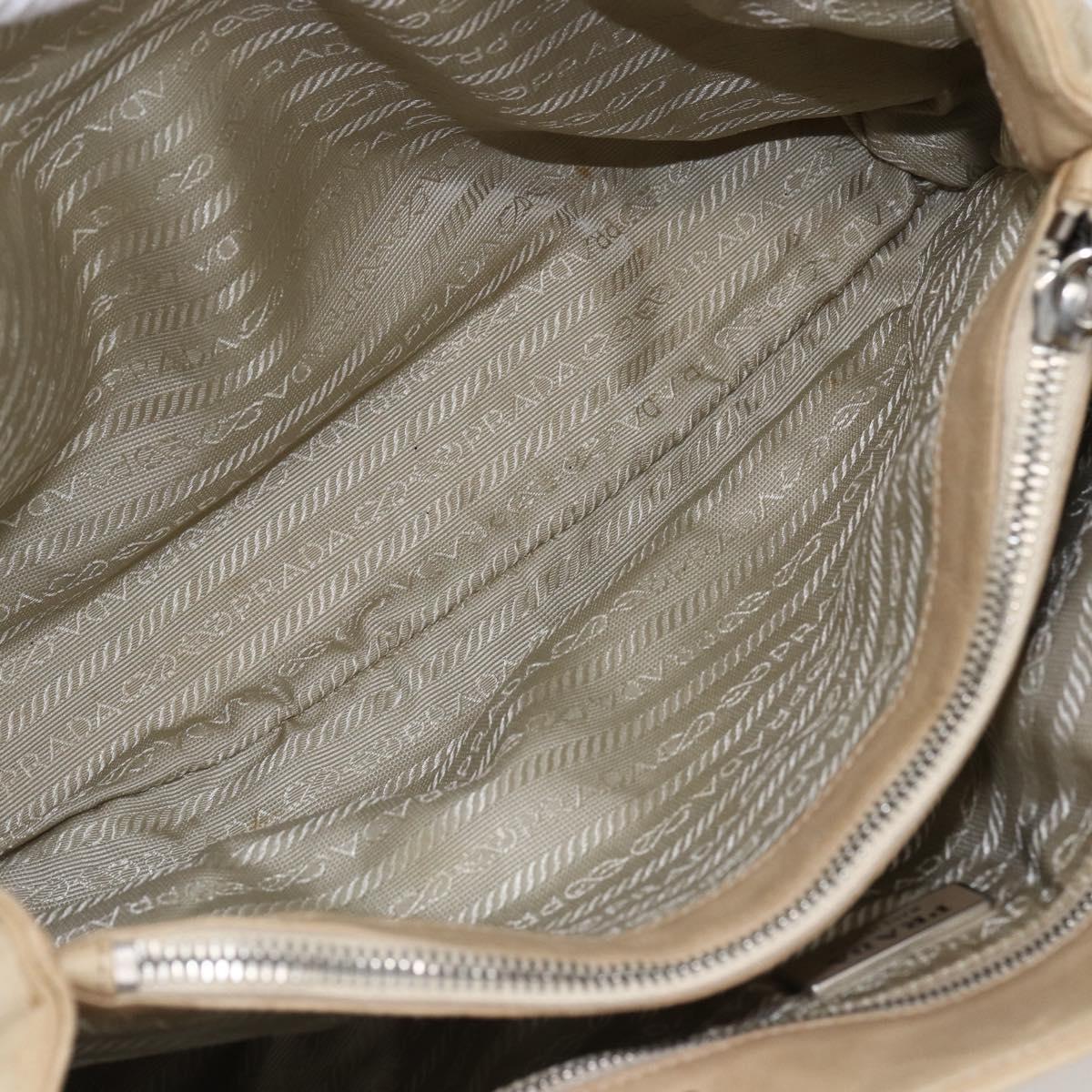PRADA Tote Bag Leather Beige Silver Auth 157226