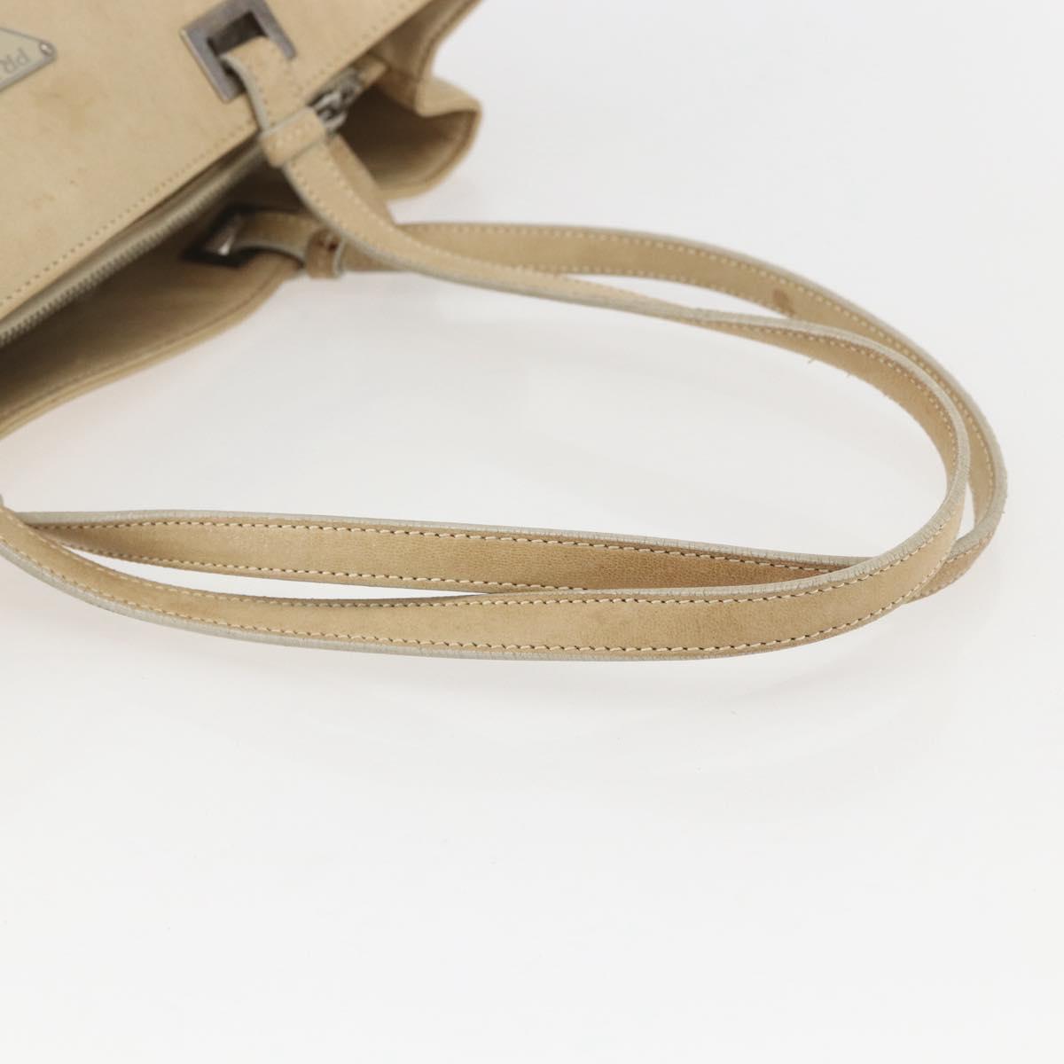 PRADA Tote Bag Leather Beige Silver Auth 157226