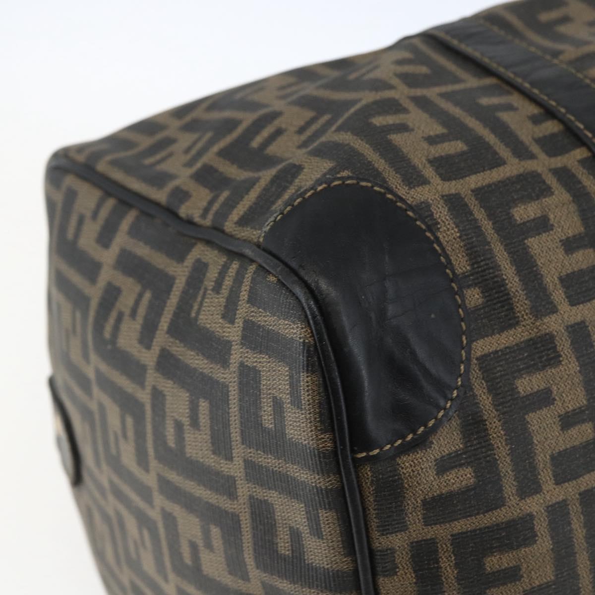 FENDI Zucca Canvas Boston Bag Brown Black Auth 157227