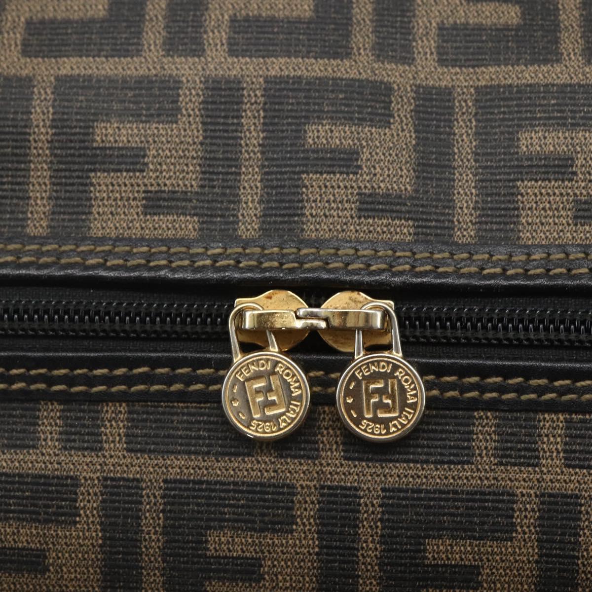 FENDI Zucca Canvas Boston Bag Brown Black Auth 157227